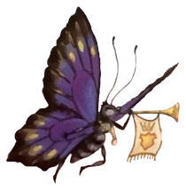purple butterfly with trumpet, art by shirley barber